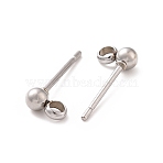 304 Stainless Steel Ear Stud Components, with Loop, Ball, Stainless Steel Color, 2mm, Pin: 0.8mm(STAS-F227-18F-P)