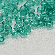 12/0 Grade A Round Glass Seed Beads, Transparent Colours, Light Sea Green, 12/0, 2x1.5mm, Hole: 0.8mm, about 30000pcs/bag(SEED-Q006-F20)