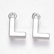 Brass Charms, Letter, Nickel Free, Real Platinum Plated, Letter.L, 8.5x5.5x1.5mm, Hole: 0.8mm(X-KK-S350-167L-P)