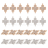 48Pcs 2 Colors Alloy Crystal Rhinestone Connector Charms, Religion, Cross, Platinum & Golden, 19.5x12.5x4mm, Hole: 2mm, 24pcs/color(FIND-CA0005-43)