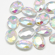 Pointed Back Glass Rhinestone Cabochons, Back Plated, Faceted, Oval, Crystal AB, 8x6x3mm(RGLA-T080-6x8mm-05)