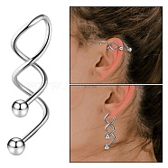 316 Stainless Steel Spiral Barbell, Twist Cartilage Earring for Women, Stainless Steel Color, 37~25x6.5mm, Pin: 14 Gauge(1.63mm), Bead: 5mm Diameter(AJEW-G042-02P)