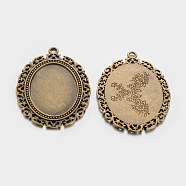 Tibetan Style Alloy Oval Big Pendant Cabochon Settings, DIY Findings for Jewelry Making, Lead Free & Nickel Free & Cadmium Free, Antique Bronze, 61x48x2mm, Tray: 40x30mm, Hole: 2mm(TIBEP-553-AB-FF)