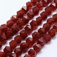 Natural Carnelian Beads Strands, Star Cut Round Beads, Dyed & Heated, Faceted, 8~8.5mm, Hole: 1mm, about 48~50pcs/strand, 14.9~15.1 inch(38~38.5cm)(G-F523-01-8mm)