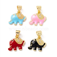 Rack Plating Brass Cubic Zirconia Charms, with Enamel, Cadmium Free & Lead Free, Real 18K Gold Plated, Elephant, Mixed Color, 13x15x4mm, Hole: 4x4mm(KK-I684-01G-RS)