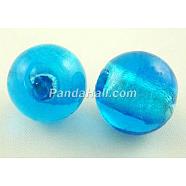 Handmade Silver Foil Glass Beads, Round, Deep Sky Blue, about 8mm in diameter, hole: 1.5mm(X-SLR8MM11J)