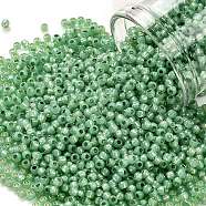 TOHO Round Seed Beads, Japanese Seed Beads, (2103) Silver Lined Lime, 11/0, 2.2mm, Hole: 0.8mm, about 5555pcs/50g(SEED-XTR11-2103)