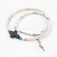 Two Loops Natural Howlite Beads Warp Bracelets, with Synthetic Turquoise and 304 Stainless Steel Bar Link Chains, White, 15-1/8 inch(38.5cm)(BJEW-JB03813-02)