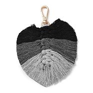 Handmade Braided Macrame Cotton Thread Leaf Pendant Decorations, with Brass Clasp, Black, 13.5cm(GLAA-K060-08KCG-07)