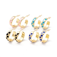 Real 18K Gold Plated Brass Stud Earrings for Women, Rack Plating Open Hoop Earring, Heart Pattern Enamel Half Hoop Earring, Cadmium Free & Lead Free, Mixed Color, 6x19mm, Pin: 1mm(EJEW-I684-06G-RS)