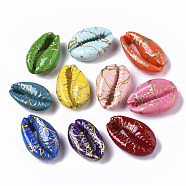 Spray Painted Natural Cowrie Shell Beads, Drawbench, No Hole/Undrilled, Mixed Color, 18~21x12~15x7mm(SSHEL-R047-03-A)