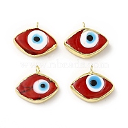 Handmade Lampwork Pendants, with Rack Plating Brass Findings, Long-Lasting Plated, Evil Eye, FireBrick, 17~18x21~22x4~4.5mm, Hole: 2mm(LAMP-F026-06A)