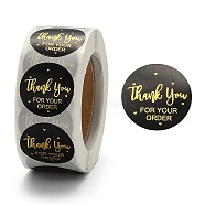1 Inch Thank You Stickers, Adhesive Roll Sticker Labels, for Envelopes, Bubble Mailers and Bags, Black, 25mm, 500pcs/roll(DIY-P005-D01)