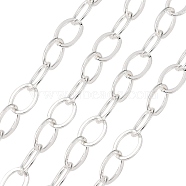 Electroplate Brass Paperclip Chains, Drawn Elongated Cable Chains, Soldered, with Spool, Flat Oval, Silver, 12.5x9x1mm, about 32.8 Feet(10m)/roll(CHC-L019-31S)