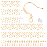 150Pcs Brass Earring Hooks, with Horizontal Loops and 200Pcs Plastic Ear Nuts, Long-Lasting Plated , Golden, 16x15.5x2.5mm, Hole: 2.5mm, 24 Gauge, Pin: 0.5mm(KK-DC0002-43)