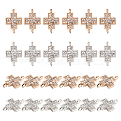 48Pcs 2 Colors Alloy Crystal Rhinestone Connector Charms, Religion, Cross, Platinum & Golden, 19.5x12.5x4mm, Hole: 2mm, 24pcs/color(FIND-CA0005-43)
