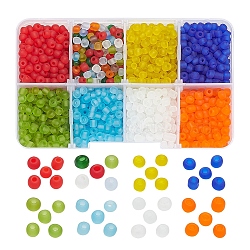 8 Colors Glass Seed Beads, Frosted Colors, Round, Mixed Color, 4mm, Hole: 1mm, about 15g/color(SEED-YW0001-60)