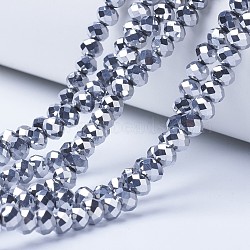 Electroplate Transparent Glass Beads Strands, Full Plated, Faceted, Rondelle, Platinum Plated, 8x6mm, Hole: 1mm, about 65~68pcs/strand, 15.7~16.1 inch(40~41cm)(EGLA-A034-T8mm-UA05)