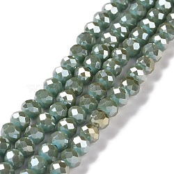 Electroplate Glass Bead Strands, Full Rainbow Plated, Faceted, Rondelle, Dark Turquoise, 6x4mm, Hole: 1mm, about 100pcs/strand, 15.7 inch(EGLA-G014-6mm-FR-C02)