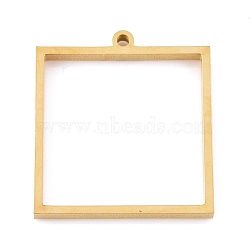 Ion Plating(IP) 304 Stainless Steel Open Back Bezel Pendants, Double Sided Polishing, For DIY UV Resin, Epoxy Resin, Pressed Flower Jewelry, Square, Real 24K Gold Plated, 31x28x3mm, Hole: 2mm(STAS-K208-02G)