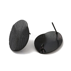 304 Stainless Steel Stud Earrings Findings, with Vertical Loop, Textured Oval, Electrophoresis Black, 20x16mm, Hole: 2.5mm, Pin: 0.7mm(X-STAS-B041-07EB)