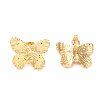 Stripe Butterfly 304 Stainless Steel Stud Earrings for Women, Golden, 16x20mm