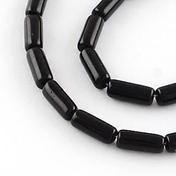 Transparent Glass Bead Strands, Tube, Black, 15x6mm, Hole: 1mm, about 22pcs/strand, 12.5 inch