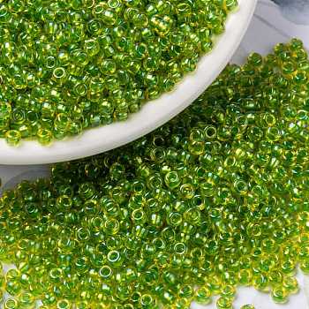 MIYUKI Round Rocailles Beads, Japanese Seed Beads, (RR3739) Fancy Lined Celery, 8/0, 3mm, Hole: 1mm, about 422~455pcs/10g