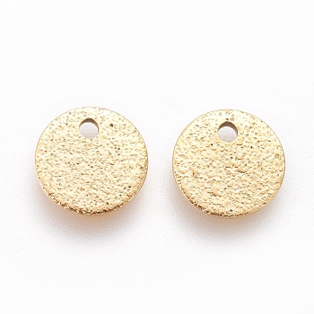 Ion Plating(IP) 304 Stainless Steel Charms, Textured, Flat Round with Bumpy, Golden, 8x1mm, Hole: 1.2mm