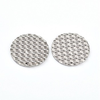 304 Stainless Steel Pendants, Textured, Flat Round, Stainless Steel Color, 20x1mm, Hole: 0.9mm