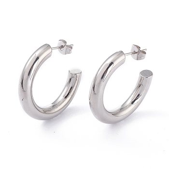 201 Stainless Steel Stud Earrings, with 304 Stainless Steel Pin, Ring, Stainless Steel Color, 28x5mm, Pin: 0.8mm