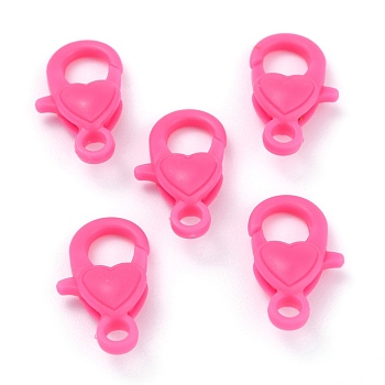 Plastic Lobster Claw Clasps, Heart, Hot Pink, 22.5x13x6.5mm, Hole: 3mm