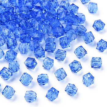 Transparent Acrylic Beads, Faceted, Square, Cornflower Blue, 5.5x5.5x5.5mm, Hole: 1.8mm, about 4485pcs/500g
