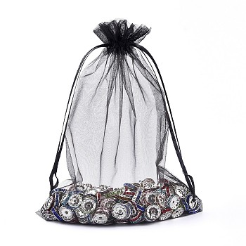 Organza Gift Bags with Drawstring, Jewelry Pouches, Wedding Party Christmas Favor Gift Bags, Black, 20x15cm