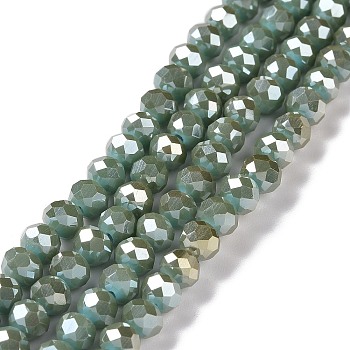 Electroplate Glass Bead Strands, Full Rainbow Plated, Faceted, Rondelle, Dark Turquoise, 6x4mm, Hole: 1mm, about 100pcs/strand, 15.7 inch