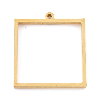 Ion Plating(IP) 304 Stainless Steel Open Back Bezel Pendants, Double Sided Polishing, For DIY UV Resin, Epoxy Resin, Pressed Flower Jewelry, Square, Real 24K Gold Plated, 31x28x3mm, Hole: 2mm