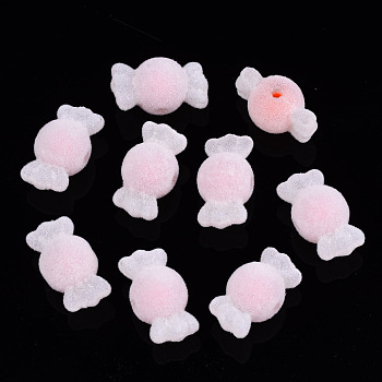 Flocky Acrylic Beads, Bead in Bead, Candy, Pink, 11.5x21.5x12mm, Hole: 2.5mm