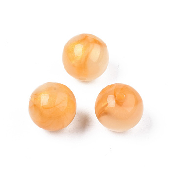 Opaque Acrylic Beads, Two Tone Color, with Glitter Powder, Round, Sandy Brown, 15.5x15mm, Hole: 2mm, about 210pcs/500g