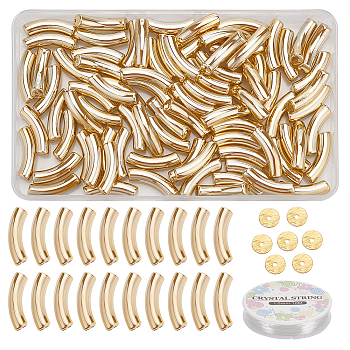 DIY Curved Tube Chunky Bracelet Making Kit, Including Acrylic & Brass Spacer Beads, Elastic Thread, Gold, Beads: 200Pcs/box