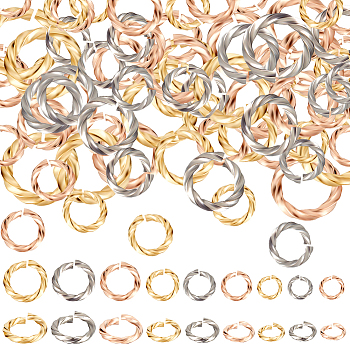 90Pcs 9 Styles 304 Stainless Steel Jump Rings, Open Jump Rings, Twisted, Mixed Color, 6~10x1~1.3mm, Inner Diameter: 4~8mm, 10pcs/style