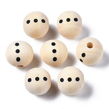 Unfinished Natural Wood European Beads, Large Hole Beads, Printed, Round, Old Lace, 20x18mm, Hole: 4mm