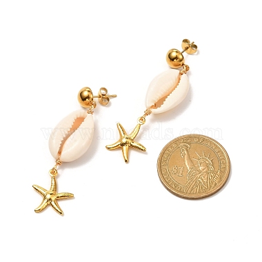 Natural Shell with Starfish Charm Dangle Stud Earrings for Girl Women(EJEW-JE04663)-4