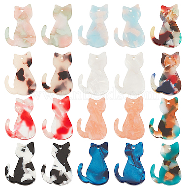 Mixed Color Cat Shape Cellulose Acetate Pendants