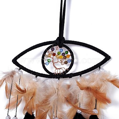 Handmade Eye & Tree of Life Woven Net/Web with Feather Wall Hanging Decoration(HJEW-K035-02)-2