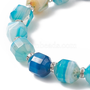 Dyed Natural Agate Beaded Stretch Bracelet with Brass Rhinestone Spacer(BJEW-JB09177)-4