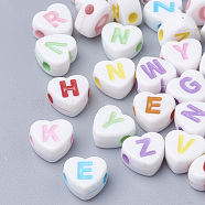 Craft Style Acrylic Beads, Horizontal Hole, Heart with Initial Letter, Mixed Color, 7x7.5x4mm, Hole: 1.6mm, about 350pcs/50g(X-MACR-Q226-06A)