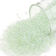 TOHO Round Seed Beads, Japanese Seed Beads, (172) Pale Green Transparent Rainbow, 11/0, 2.2mm, Hole: 0.8mm, about 5555pcs/50g(SEED-XTR11-0172)