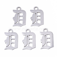 201 Stainless Steel Pendants, Laser Cut, Old English, Alphabet, Stainless Steel Color, Letter.D, 17.5x10.5x1mm, Hole: 2mm(STAS-N091-40D)