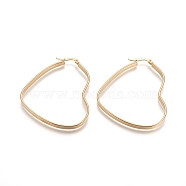 304 Stainless Steel Hoop Earrings, Hypoallergenic Earrings, Heart, Golden, 52x45x4mm, Pin: 1x0.6mm(STAS-D171-11A-G)