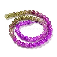 Spray Painted Crackle Glass Beads Strands, Gradient Color, Segmented Multi-color Beads, Round, Fuchsia, 8mm, Hole: 1mm, about 48pcs/strand, 14.96 inch(38cm)(DGLA-C002-8mm-04)
